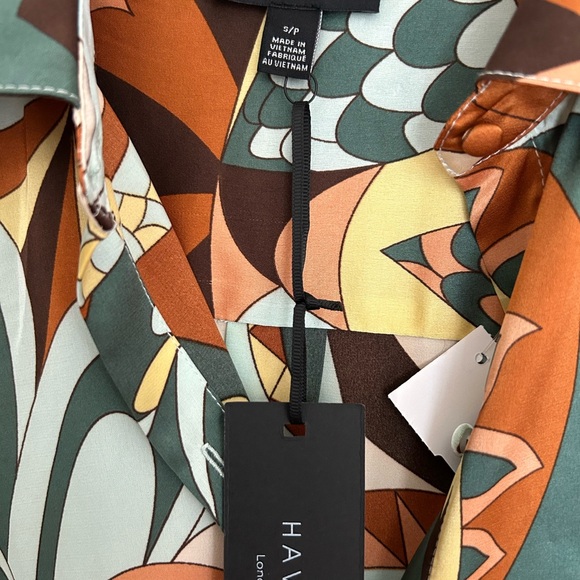 HAVER LONDON Multicolor Print Blouse Long Sleeve Botton Front Size S/P NWT - Picture 6 of 10